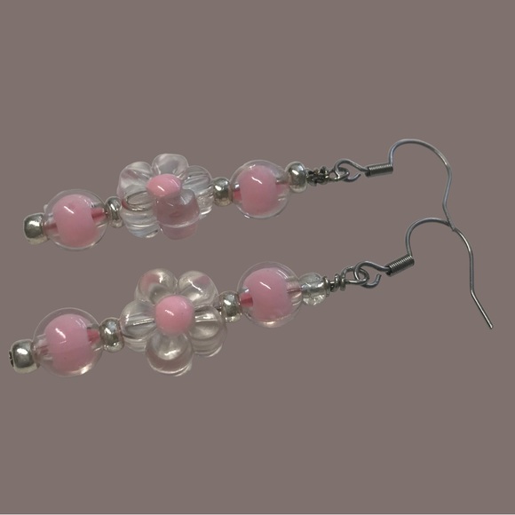 Floral Acrylic Bead Earrings Handmade - Picture 3 of 5